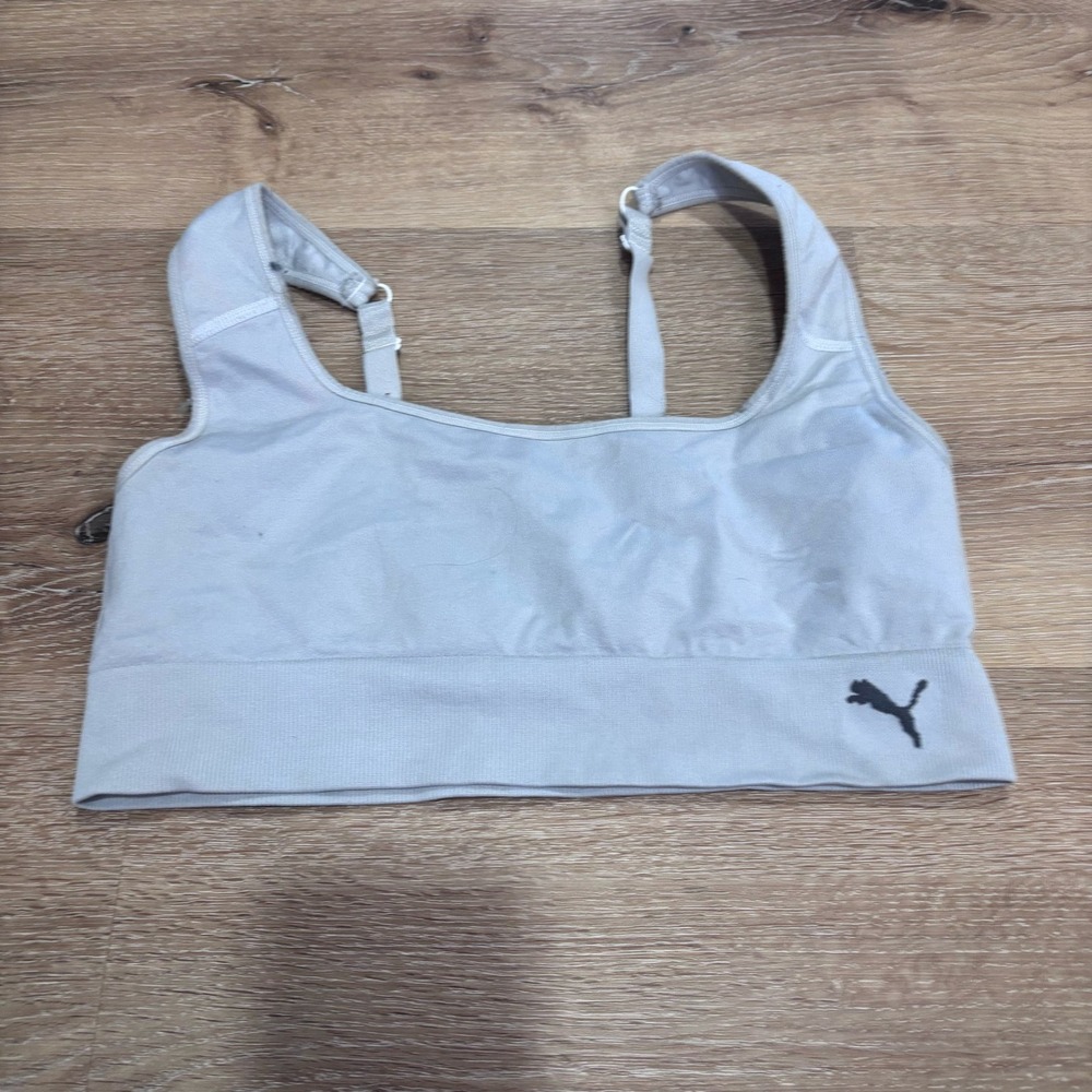 Puma Womens Seamless Sports Bra Light Gray Adjustable Straps Size Large L/G/G